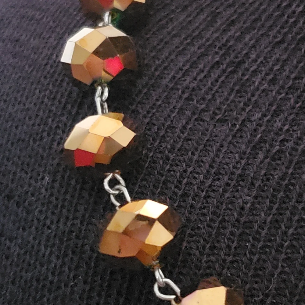 Vintage silvertone necklace with bronze colored faceted glittery beads
